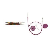 KnitPro 20421 wechselbare Nadelspitzen Symfonie Holz kurz, 3,00 mm & 10500 Nadelseil Endkappen, Nadelseil 20 cm nur f.Kurze Nadeln