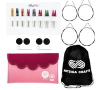 KnitPro Dreamz Mini-Set Rundstricknadeln, Größe 2,5, 4, 5, 6, 7, 8, 9, 10, mit 4 Kabeln, 4 Kappen, 2 Schlüsseln, Stoffetui mit Projekttasche