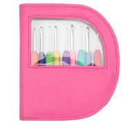 KnitPro K30922 30922 Häkelnadel Set Softgriff Aluminium Silber Waves im Lederetui, rosa, Pink, 1-Pack