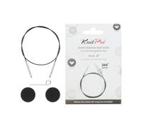 KnitPro Kabel K10672 – 50 cm, Edelstahl, Schwarz/Silber, 360° schwenkbar, austauschbar