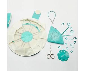 KNITPRO Mindful-Set EXLORE, Lace-Rundstricknadel-Set 25 cm + Zubehör, Art. 36320DE, deutsche Edition, türkis ecru