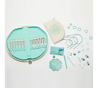 KNITPRO Mindful-Set WARMTH, kurze Edelstahl-Nadelspitzen + Zubehör, Art. 36310DE, deutsche Edition, blau & ecru