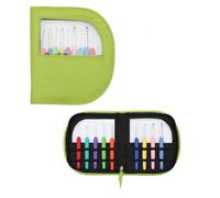 KnitPro Waves Häkelnadelset 9 Stärken in grünem Kunstlederetui