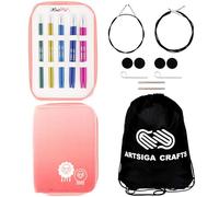 KnitPro Zing Starter-Set, 12,7 cm lang, austauschbares Stricknadel-Set, Bündel mit 1 Artsiga Craft-Projekt-Tasche