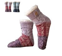 Knitted Ultra-Thick Slipper Home Socks, 3-color Knit Patchwork Non-Slip Warm Winter Socks with Fleece Lined, Lounge Wear Plüschsocken, Warm Comfort for Women (Purple*1)