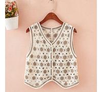 Knitted Vest Tops For Women,Womens Flower Crochet Vest Khaki V-Neck Hollow Sun Flower Asymmetrical Hem Sleeveless Open Front Button Short Vest Shawl Cardigan Knit Boho Hippie Gilet Blouse Summer Bik