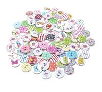 Knöpfe, 100 Stück, Mix, Holz, 15 mm, rund, Shabby Chic, für Bastelarbeiten / Verzierungen