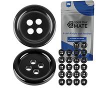 Knöpfe für Bekleidung, 24 Stück, 4-Loch, Ø 15,2 mm, in Schwarz, aus Polyester, Größe 24L, Harzknöpfe für Jacke, Mantel, Hemd, Poloshirt, DIY Knopf Kunstharz, Wäscheknöpfe, Basis Button, Bastelknöpfe