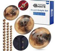 Knöpfe für Bekleidung Set, 36 Stück, 4-Loch, drei Größen, Braun, Polyester, Größe 28L, 36L, 40L, Harzknöpfe für Jacke, Mantel, Anorak, Wintermantel, Winterjacke, DIY Knopf Wäscheknöpfe, Bastelknöpfe