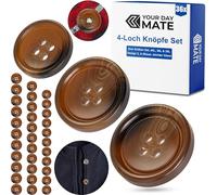 Knöpfe für Bekleidung Set, 36 Stück, 4-Loch, drei Größen, Braun, Polyester, Größe 28L, 36L, 40L, Harzknöpfe für Jacke, Mantel, Anorak, Wintermantel, Winterjacke, DIY Knopf Wäscheknöpfe, Bastelknöpfe