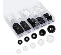 Knöpfe Harz Schwarz Weiß Knöpfe 160 Stück 4 Loch Rund Harzknöpfe mit Kunststoff Box für Nähen Scrapbooking DIY Handwerk Deko (4 Größe)