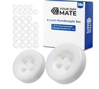 Knöpfe Set, für Hemden und Blusen, 30 Stück, 4-Loch, Ø 11 + 8 mm, in Weiss, aus Kunstharz, Größe 18L + 14L, Harzknöpfe für Jacke, Mantel, Hemd, Bluse, Poloshirt, DIY Knopf Polyester, Wäscheknöpfe