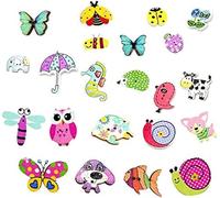 Knöpfe Tiere, 100 Stück Bunte Knöpfe Klein Holzknöpfe Bunt Verschiedene Größen Bunt mit 2 Löchern Tierform zum Stricken Nähen DIY Basteln Ornamente Malen Dekorationen, 12-35mm