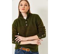 Knopfkoller Gestreifter Strickpullover S/M