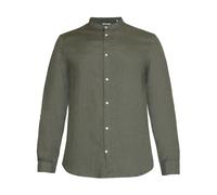 Knowledge Cotton | Regular linen stand collar shirt , XL burned olive