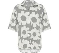 KnowledgeCotton Apparel - Women's Linen-Mix Printed Shirt - Bluse, Gr. L, grau/weiß (Grey)