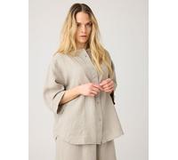 KnowledgeCotton Apparel Lockere Hemdbluse mit 3/4 Arm und Stehkragen aus Bio-Leinen grün-yarndyed-twill S