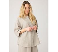 KnowledgeCotton Apparel Lockere Hemdbluse mit 3/4 Arm und Stehkragen aus Bio-Leinen grün-yarndyed-twill L