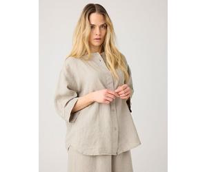 KnowledgeCotton Apparel Lockere Hemdbluse mit 3/4 Arm und Stehkragen aus Bio-Leinen grün-yarndyed-twill S
