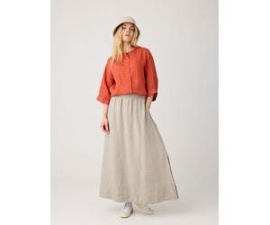 KnowledgeCotton Apparel Lockere Hemdbluse mit 3/4 Arm und Stehkragen aus Bio-Leinen rot-burnt-brick S
