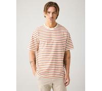 KnowledgeCotton Apparel Lockeres gestreiftes T-Shirt aus Bio-Baumwolle rot-red-striped XL