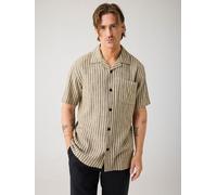 KnowledgeCotton Apparel Lockeres Kurzarmhemd aus Ecovero und Leinen gruen-stripe XL
