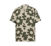 KnowledgeCotton Apparel Lockeres Kurzarmhemd mit Print aus Ecovero und Bio-Leinen grün-green M