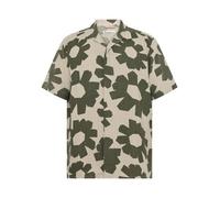 KnowledgeCotton Apparel Lockeres Kurzarmhemd mit Print aus Ecovero und Bio-Leinen grün-green S