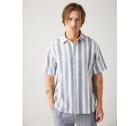 KnowledgeCotton Apparel Lockeres Kurzarmhemd mit Streifen aus Bio-Baumwolle blau-blue-stripe S