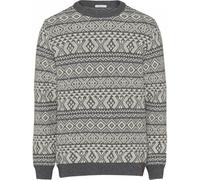 KnowledgeCotton Apparel Strickpullover aus Bio-Wolle - Two colored jacquard o-neck knit - GOTS Grau (Dark Grey Melange) XL