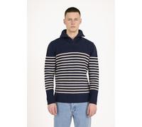 KnowledgeCotton Apparel Troyer - 1/2 neck zip merino wool rib knit - aus Bio-Wolle Blau (Blue Stripe) XL