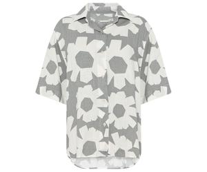 KnowledgeCotton Apparel - Women's Linen-Mix Printed Shirt - Bluse, Gr. S, grau/weiß (Grey)