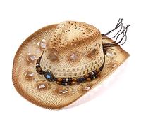 Knowoo Cowboyhut Frauen, Western, Outdoor-Hut, atmungsaktiv, Stroh, hohl, Cowboy-Hut, modisch, Urlaub, Strandhut Natur, Sommerstroh