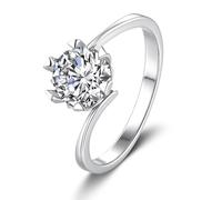 KnSam 14K 585 Weißgold Antragsring Echt Goldschmuck, 6 Klaue Verlobungsring mit Labor Erstellt Diamant, Eheringe Au585 Gold, Gr.47 (15.0)