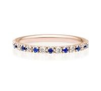 KnSam 14K Rotgold 585 Hochzeitsring Echte Goldschmuck, Halb Ewigkeit Verlobungsring mit Saphir Blau, Rosegold Au585 Solitärring mit Diamond ohne Nickel, Gr.53 (16.9)