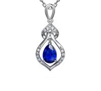 KnSam 14K Weißgold 585 Damen Kette Anhänger, 1ct Blau Saphir Halskette Frauen Elegant Tropfenschliff, Au585 Gold Damenkette mit Diamond Echt ohne Nickel, 40+5 cm