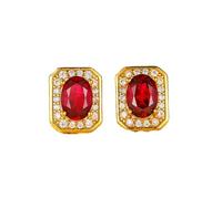 KnSam 18 Karat Au750 Gold Ohrstecker, 1ct Labor Erstellt Rubin Ohrringe Vintage Achteck Ovalschliff Rot, Echter Schmuck Ohrringe Jugendstil mit Moissanit 18K Gelbgold
