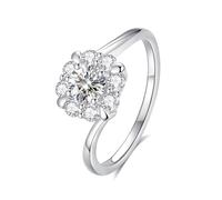 KnSam 18 Karat Au750 Weißgold Solitärring Echt Schmuck, Verdreht Blumen Verlobungsring mit Labor Erstellt Diamant, Partnerringe 18K, Gr.65 (20.7)