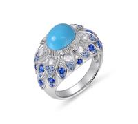 KnSam 18K Au750 Weißgold Pärchen Ringe Echt Goldschmuck, 3.25ct Labor Erstellt Türkis Verlobungsring Blatt Ovalschliff Blau, Ring mit Labor Erstellt Saphir Moissanit Gold 750, Gr.58 (18.5)