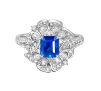 KnSam 18K Weißgold 750 Trauringe, 1.27ct Labor Erstellt Saphir Diamantring Blumen Rechteckschliff Blau, Echte Goldschmuck Ring mit Moissanit Au750 Gold, Gr.56 (17.8)