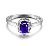 KnSam 18K Weißgold 750 Trauringe Echter Schmuck, Klassiker Pärchen Ringe mit Saphir Ovalschliff Blau, Diamant Verlobungsring Au750 Gold, Gr.66 (21.0)