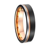 KnSam 6MM Verlobungsring Herren Wolframstahl, Dreifarbig Gebürstet Ring Männer, Herren Eheringe Trauringe Schwarz Gold Rose Silber, Gr.60 (19.1)