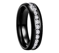 KnSam 7MM Freundschaftsring Herren Titanstahl, Ewigkeitsring Verlobungsring für Männer mit Zirkonia, Unisex Eheringe Trauringe Schwarz, Gr.58 (18.5)