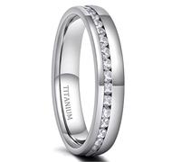 KnSam 7MM Freundschaftsring Herren Titanstahl, Ewigkeitsring Verlobungsring für Mann mit Zirkonia, Silber Unisex Ringe Partnerringe, Gr.58 (18.5)