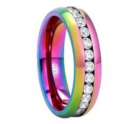 KnSam 7MM Verlobungsring Herren Titanstahl, Ewigkeitsring Trauringe Mann mit Zirkonia, Unisex Ring Hochzeit Vintage Bunte, Gr.58 (18.5)
