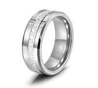 KnSam 8MM Herren Verlobungsring Ring Wolframstahl, Ewigkeitsring Eheringe für Männer mit Zirkonia, Silber Herren Ehering Vintage, Gr.58 (18.5)