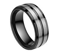 KnSam 8MM Verlobungsring Herren Titanstahl, Klassiker Ringe Männer, Schwarz Silber Unisex Ring Hochzeit, Gr.67 (21.3)