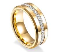KnSam 8MM Verlobungsringe Herren Wolframstahl, Ewigkeitsring Eheringe Mann mit Zirkonia, Gold Unisex Ring Vintage, Gr.58 (18.5)
