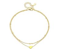 KnSam 9 Karat Gelbgold Au375 Fußkettchen Damen Echter Schmuck, Herz Fußkette für Frauen, Fußschmuck 9K Gold, 22+5cm