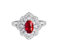 KnSam Au750 Weißgold Eheringe Echt Schmuck, 1.27ct Labor Erstellt Rubin Diamantring Blumen Ovalschliff Rot, Ring mit Moissanit 18K, Gr.51 (16.2)